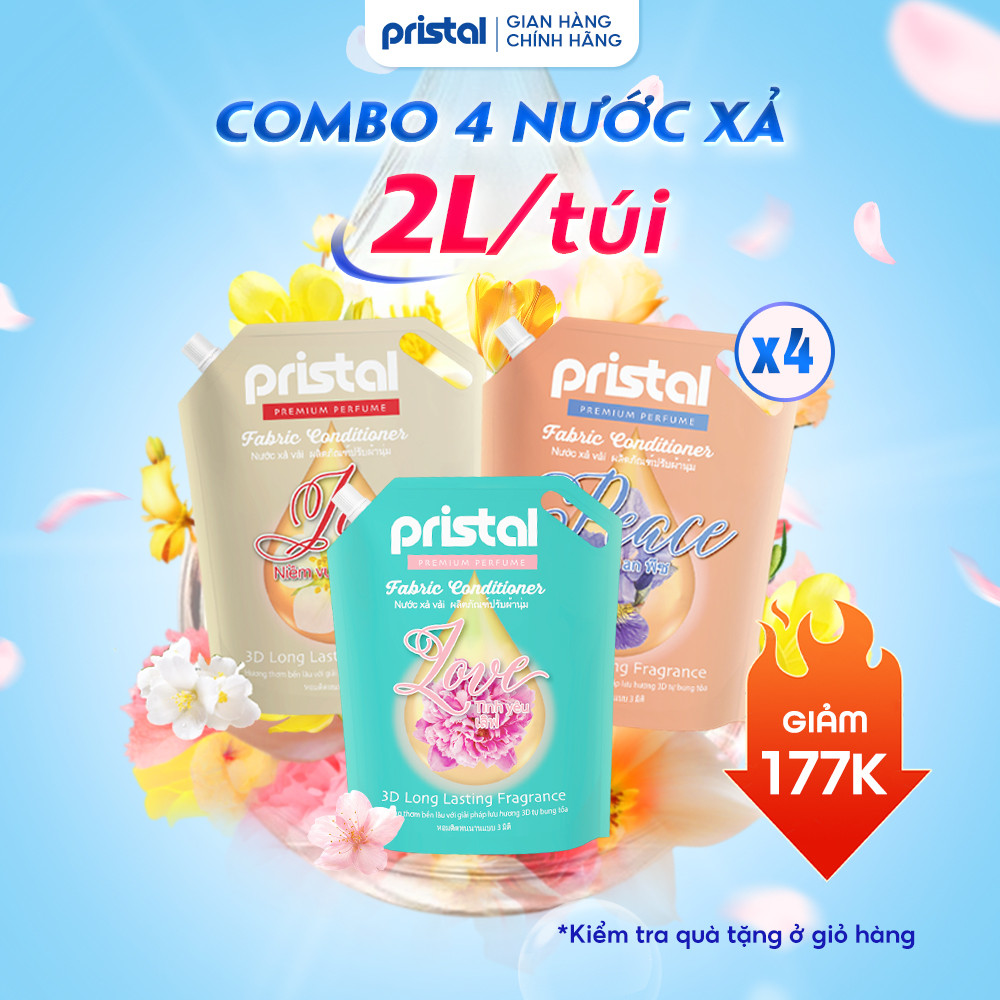 Ảnh Combo 4 nước xả vải sinh học Pristal 2L, nước xả lưu hương thơm cực lâu an toàn cho da em bé 1