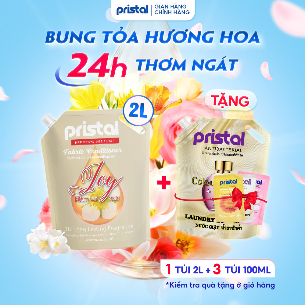 Ảnh Nước xả vải sinh học Pristal Joy hương dâu rừng, nước xả 2L lưu hương thơm cực lâu an toàn cho da em bé 1