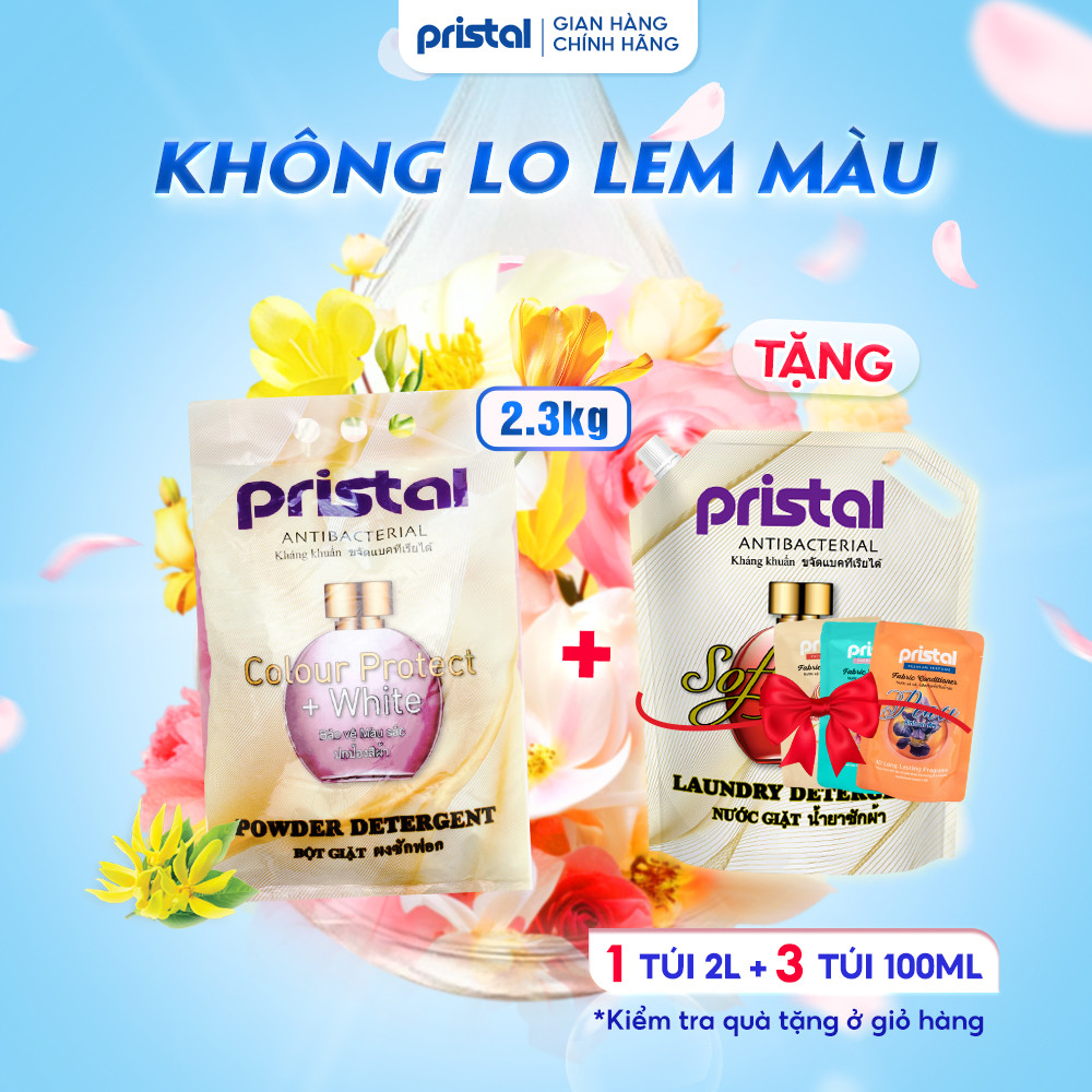 Ảnh Bột giặt sinh học Pristal giữ màu, túi 2,3kg bột giặt quần áo không phải màu an toàn cho da em bé 1