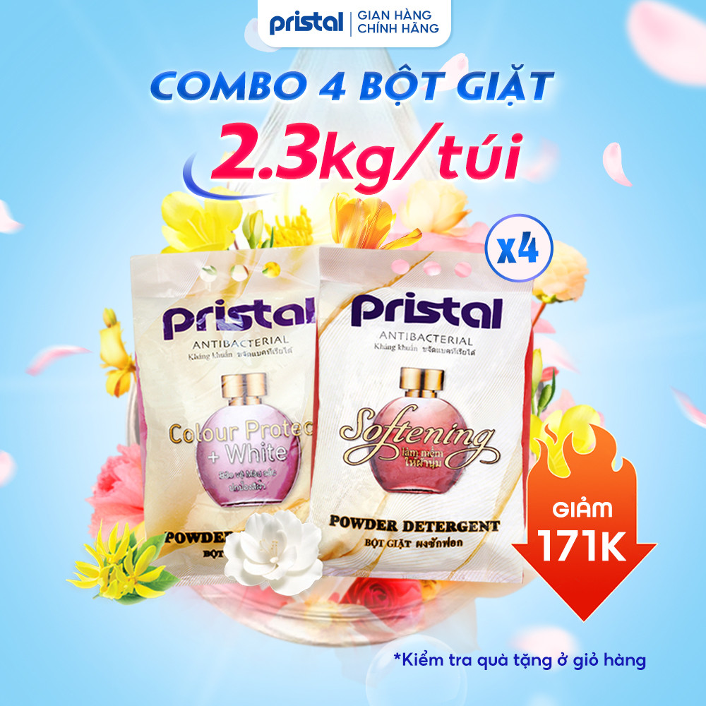 Ảnh Combo 4 bột giặt sinh học Pristal giữ màu, làm mềm vải túi 2,3kg bột giặt quần áo không phải màu an toàn cho da em bé 1