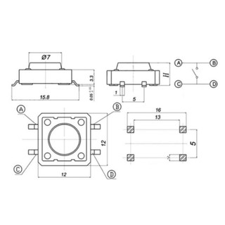 [Bán sỉ combo] (20 cái) Nút nhấn 12x12mm 4 chân dán cao 4.3 - 12mm