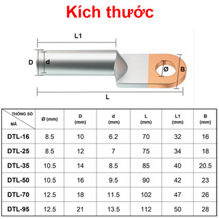 [Bán sỉ combo] (5 cái) Đầu cos đồng nhôm DTL 10-95mm2 bấm dây điện tải lớn CB