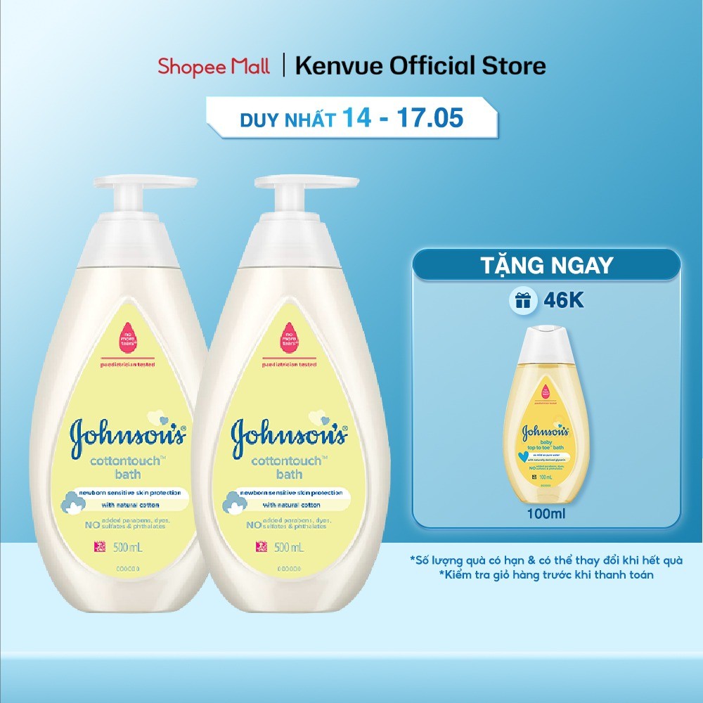 Ảnh Combo 2 Chai Sữa Tắm Gội Toàn Thân Mềm Mịn Johnson' Baby Bath Cotton Touch 500mlx2 1