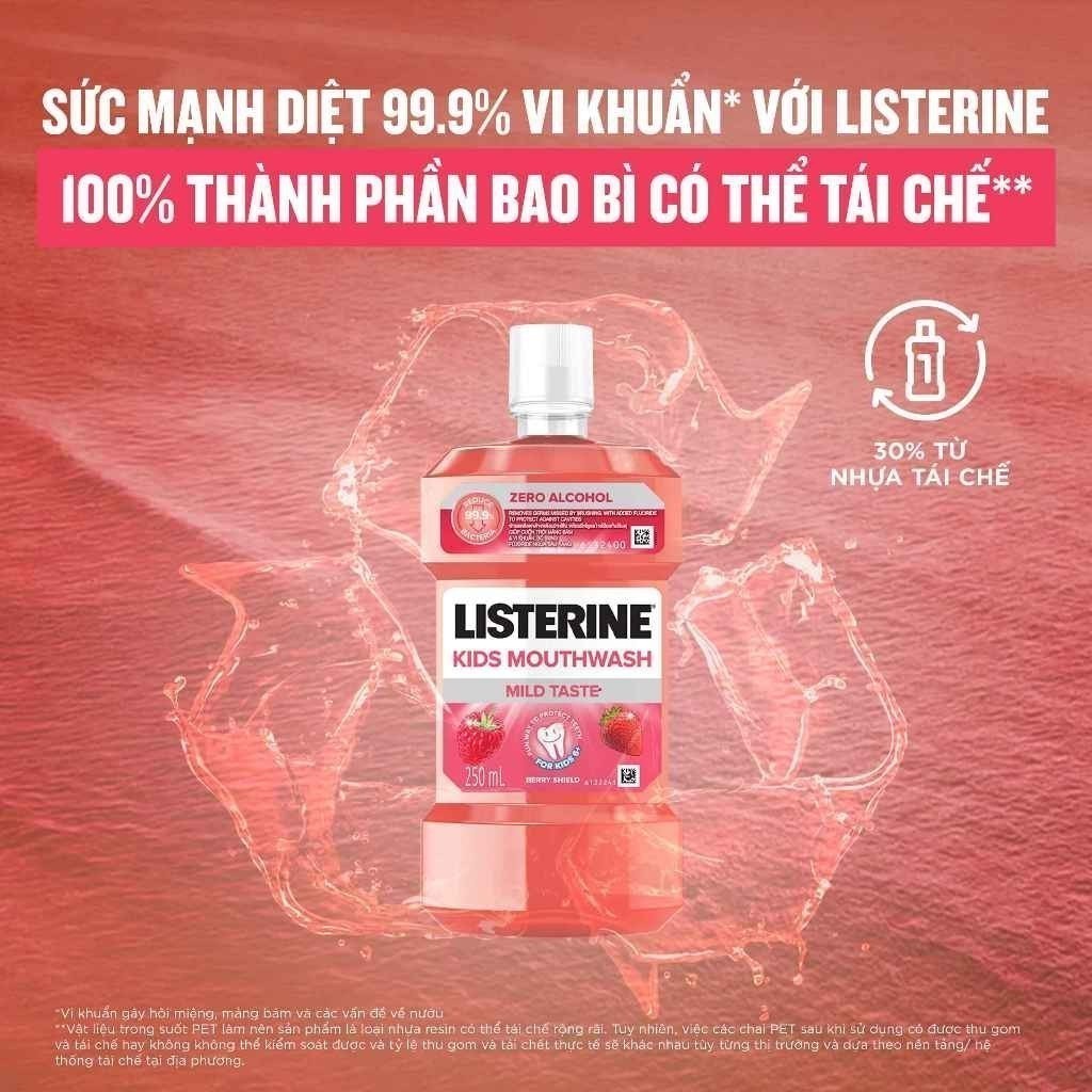 Ảnh Bộ 3 chai Nước Súc Miệng Listerine Kids Mouthwash with berry shield Dành Riêng Cho Trẻ Trên 6 Tuổi 250ml/chaidi 2