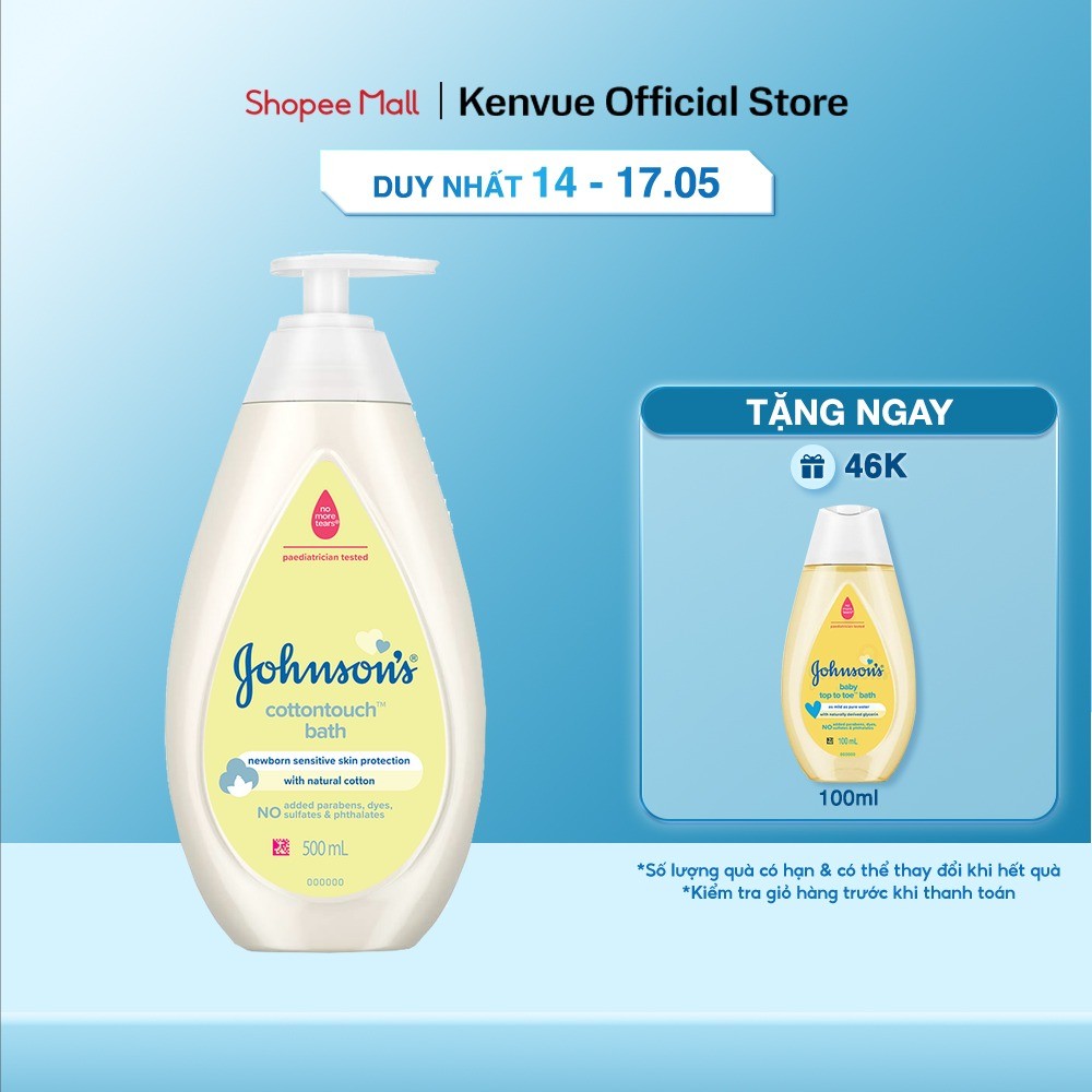Ảnh Sữa tắm gội toàn thân mềm mịn Johnson' baby bath Cotton touch 500ml (MỚI) - 100977934 1