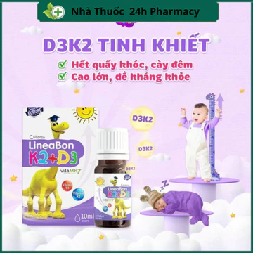 Vitamin Lineabon k2 d3 bổ sung k2 d3 mk7 giúp tăng khả năng hấp thu canxi cho trẻ Lọ 10ml