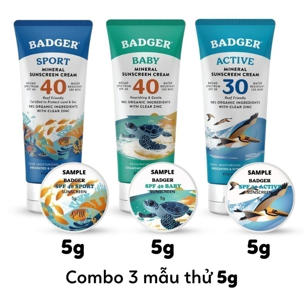 Kem chống nắng vật lý thể thao BADGER Sport Clear SPF 40 kháng