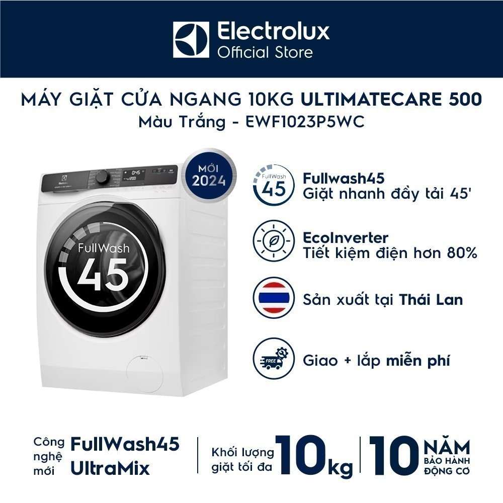 Ảnh Free giao lắp - Máy giặt cửa ngang Electrolux 10kg UltimateCare 500 - Trắng EWF1023P5WC 1