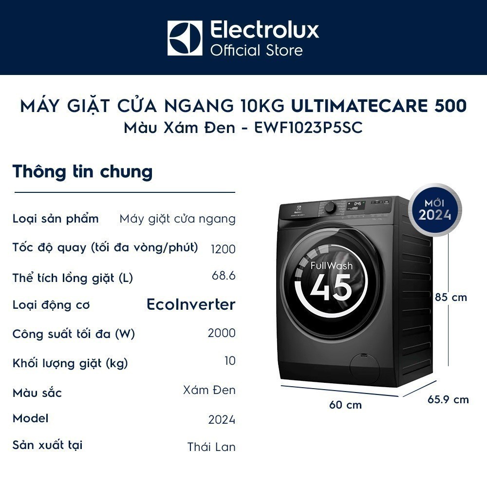 Ảnh Máy giặt cửa ngang Electrolux 10kg UltimateCare 500 - Xám đen Onyx EWF1023P5SC 4