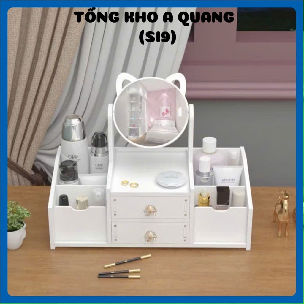 KỆ ĐỰNG MỸ PHẨM MINI NGĂN NẮP - Kệ Mỹ Phẩm Mini Kèm Gương Cute Cho Góc Makeup,Kệ Trang Điểm Mini Có Gương Đáng Yêu