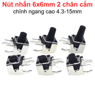 [Bán sỉ combo] (50 cái) Nút nhấn 6x6mm 2 chân cắm chỉnh ngang cao 4.3 - 15mm