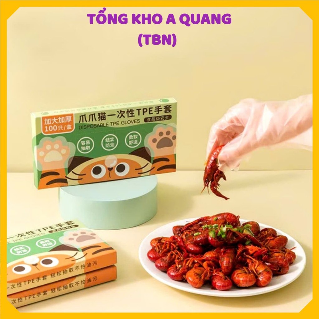 GĂNG TAY ĐUNG MÔT LẦN HỘP 100 CHIẾC, Hộp 100 găng tay TPE dùng 1 lần họa tiết hổ hoạt hình dễ thương-MA:GANGTAY