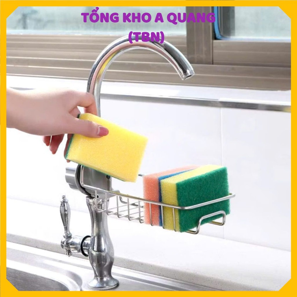 GIÁ INOX CÀI VÒI RỬA BÁT, Giá inox treo vòi đựng giẻ rửa bát chén đa năng ,Kệ treo inox 304 Túi treo vòi silicon-MA5