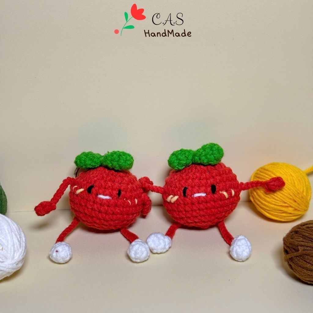 [Có sẵn] Móc khóa cà chua bằng len cotton milk 125g đáng yêu phụ kiện trang trí balo handmade