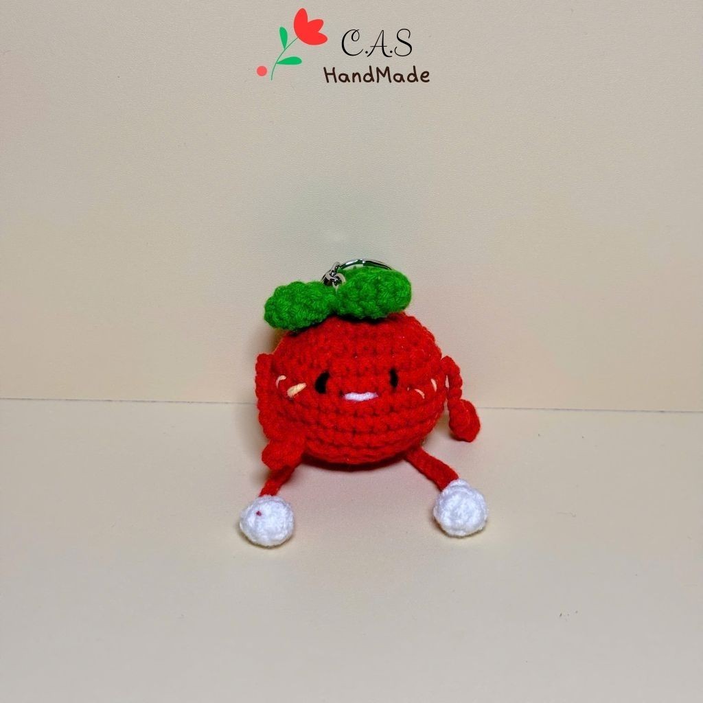 [Có sẵn] Móc khóa cà chua bằng len cotton milk 125g đáng yêu phụ kiện trang trí balo handmade