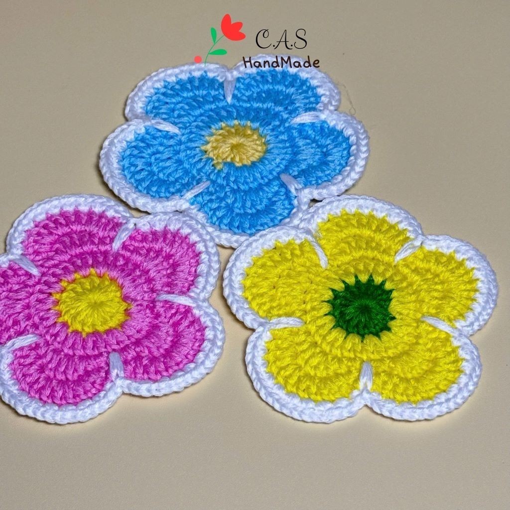 [Có sẵn] Lót ly hoa 5 cánh nhiều màu len cotton dễ thương thấm hút