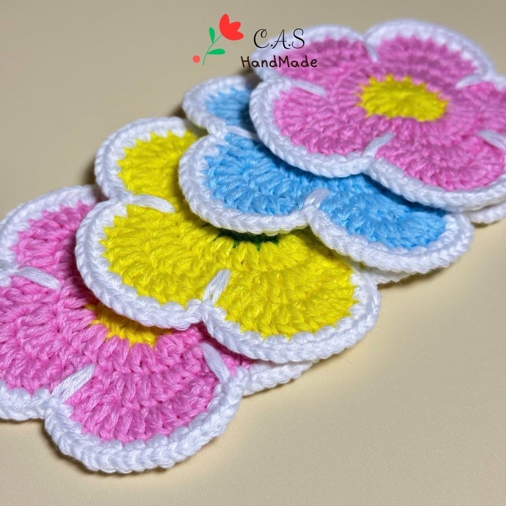 [Có sẵn] Lót ly hoa 5 cánh nhiều màu len cotton dễ thương thấm hút