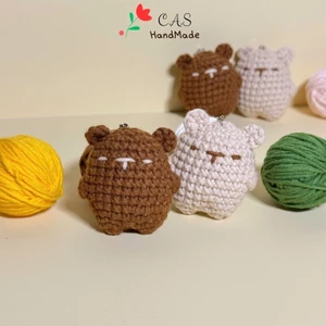 Móc khóa gấu cặp đôi bằng len cotton milk 125g handmade đáng yêu, quà lưu niệm