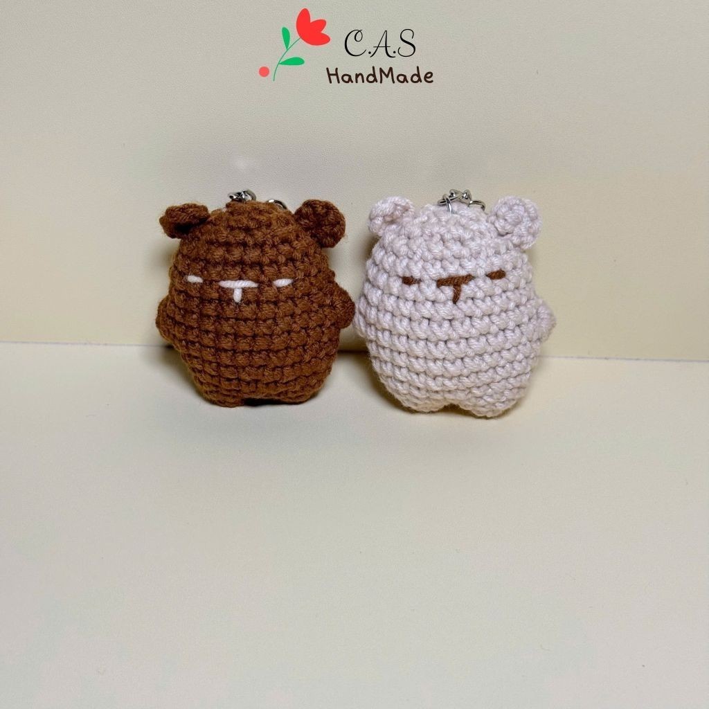 [Có sẵn] Móc khóa gấu cặp đôi bằng len cotton milk 125g handmade đáng yêu, quà lưu niệm