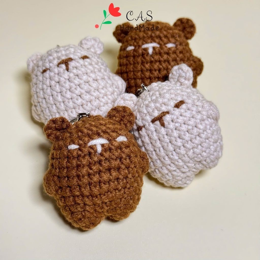 [Có sẵn] Móc khóa gấu cặp đôi bằng len cotton milk 125g handmade đáng yêu, quà lưu niệm