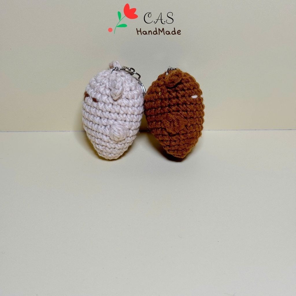 [Có sẵn] Móc khóa gấu cặp đôi bằng len cotton milk 125g handmade đáng yêu, quà lưu niệm