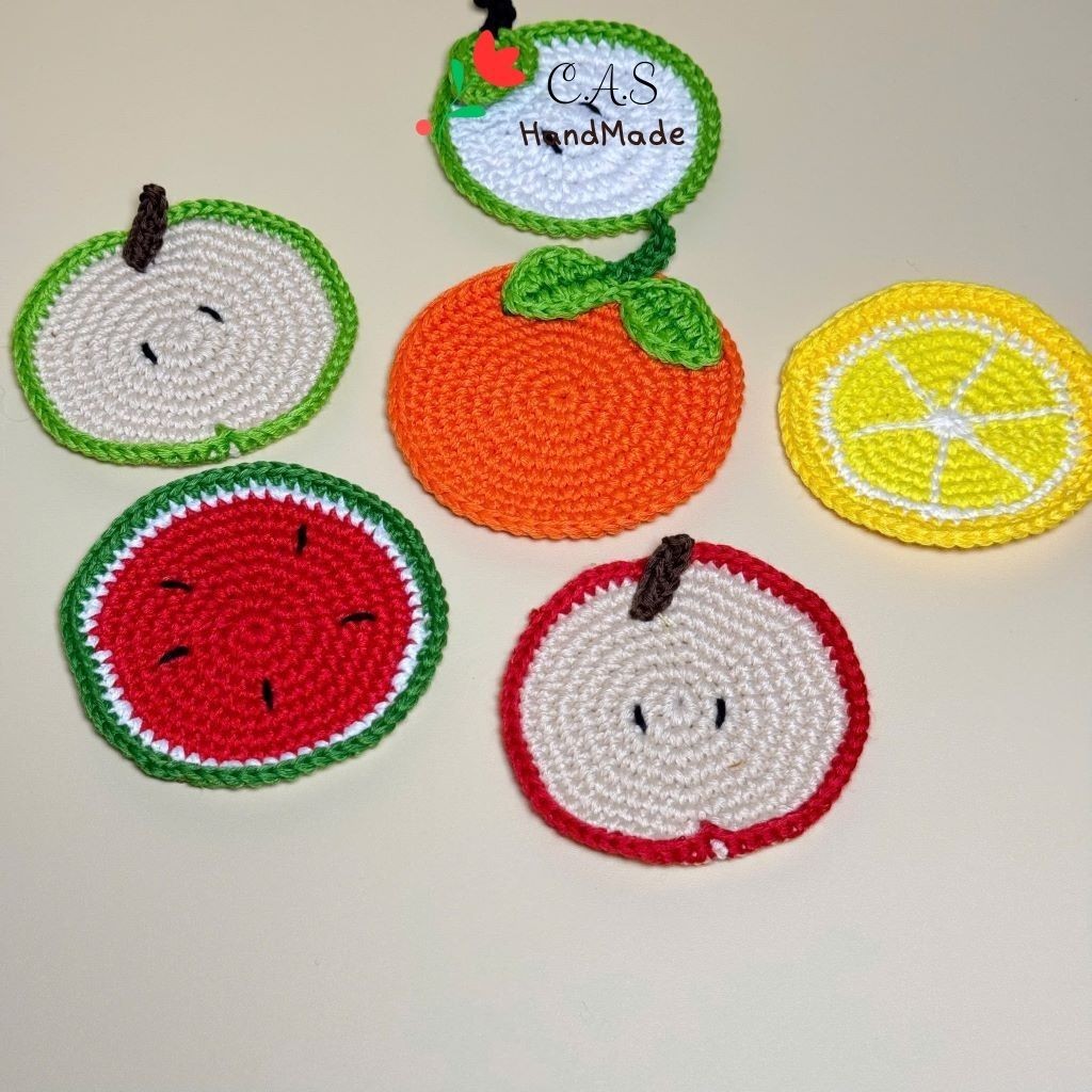 [Có sẵn] Lót ly trái cây handmade len cotton nhiều mẫu thấm hút xinh xắn