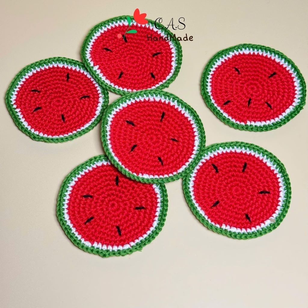 [Có sẵn] Lót ly trái cây handmade len cotton nhiều mẫu thấm hút xinh xắn