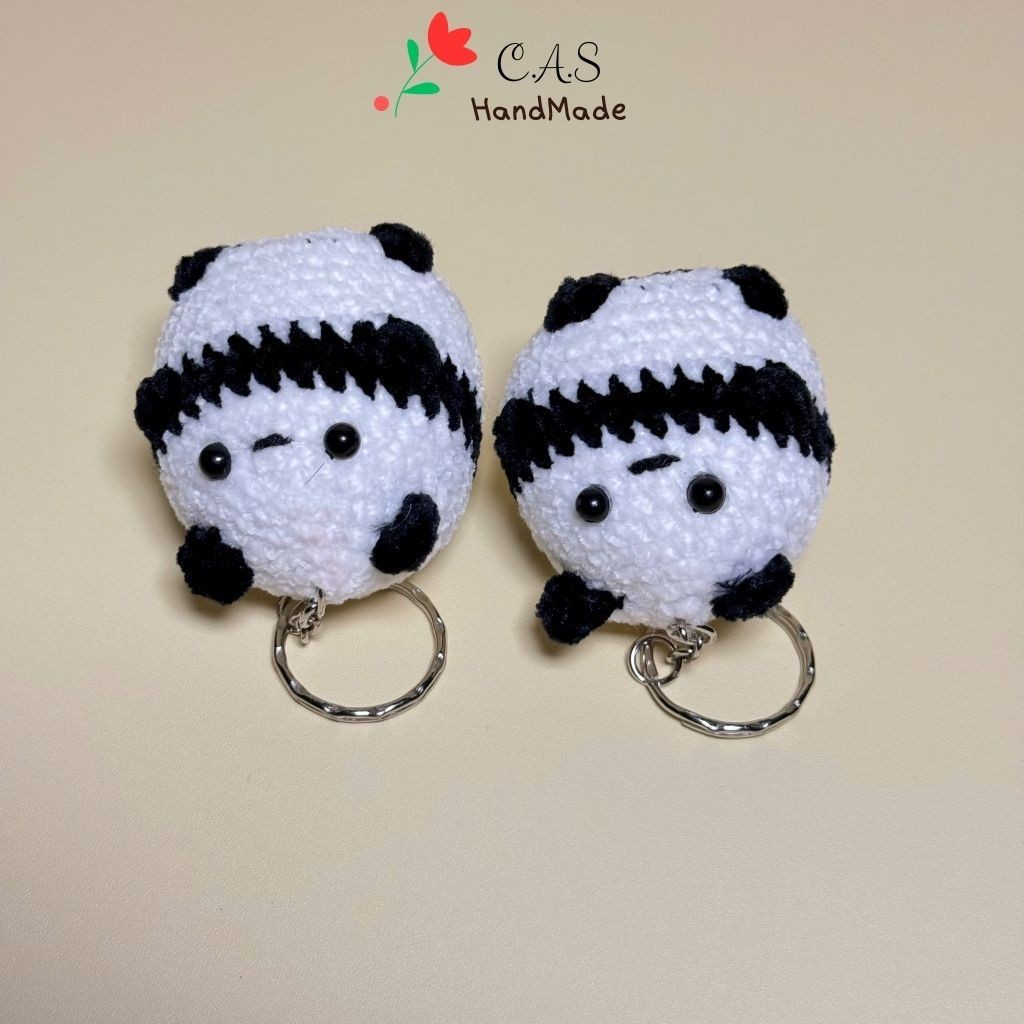 [Có sẵn] Móc khóa gấu trúc bằng len nhung chenille mềm mại cute quà tặng handmade móc chìa khóa