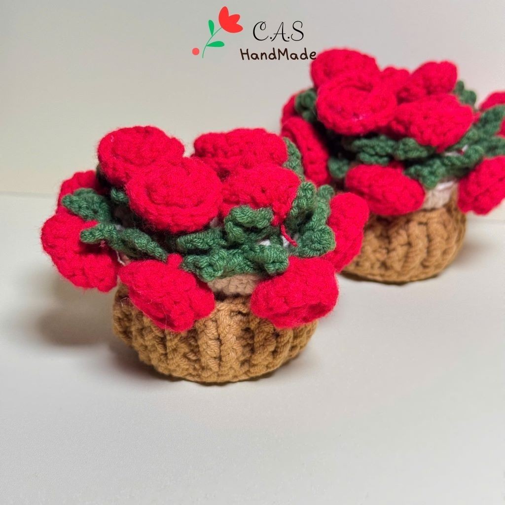 [Có sẵn] Đế lót ly hoa chuông, hoa hồng bằng len handmade xinh xắn trang trí bàn, có chậu thấm nước