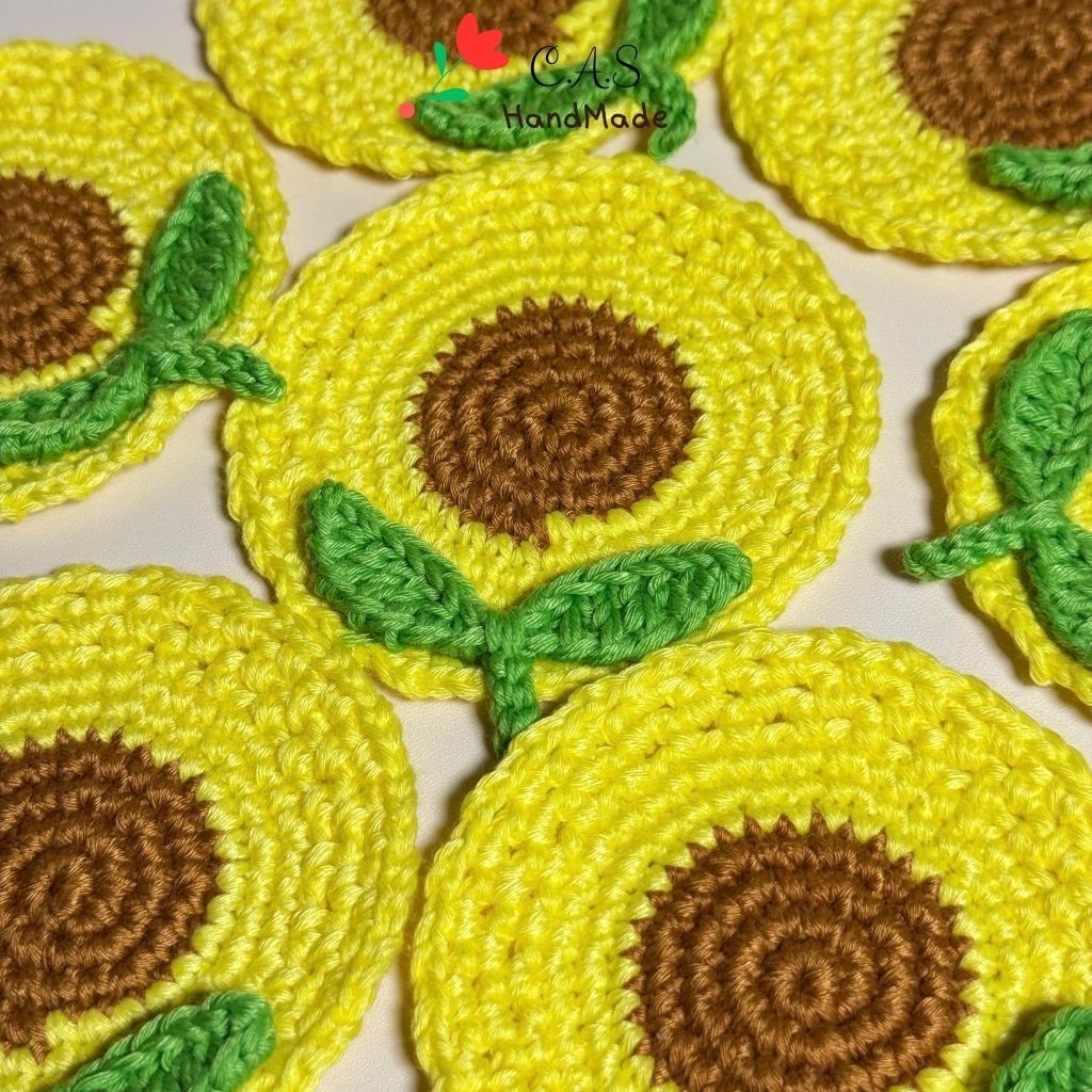 [Có sẵn] Lót ly hoa mặt trời bằng sợi len cotton xinh xắn thấm hút trang trí bàn ăn