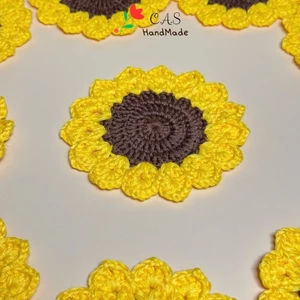 Lót ly hoa hướng dương bằng len sợi cotton, handmade thấm nước