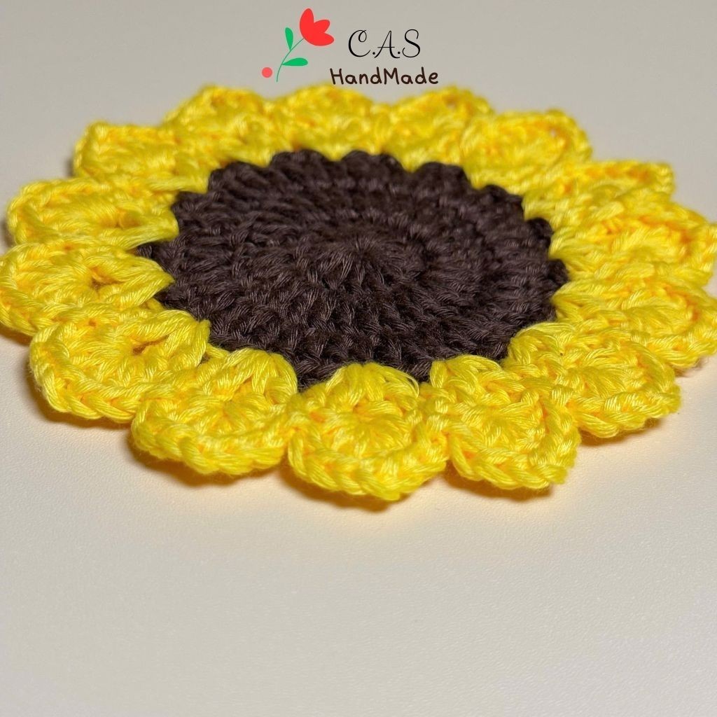 [Có sẵn] Lót ly hoa hướng dương bằng len sợi cotton, handmade thấm nước