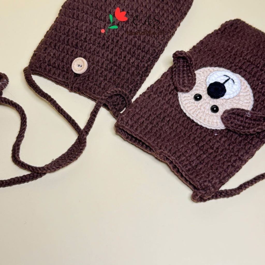 [Có sẵn] Túi đựng điện thoại 11x17cm đeo chéo bằng len handmade cute, có dây