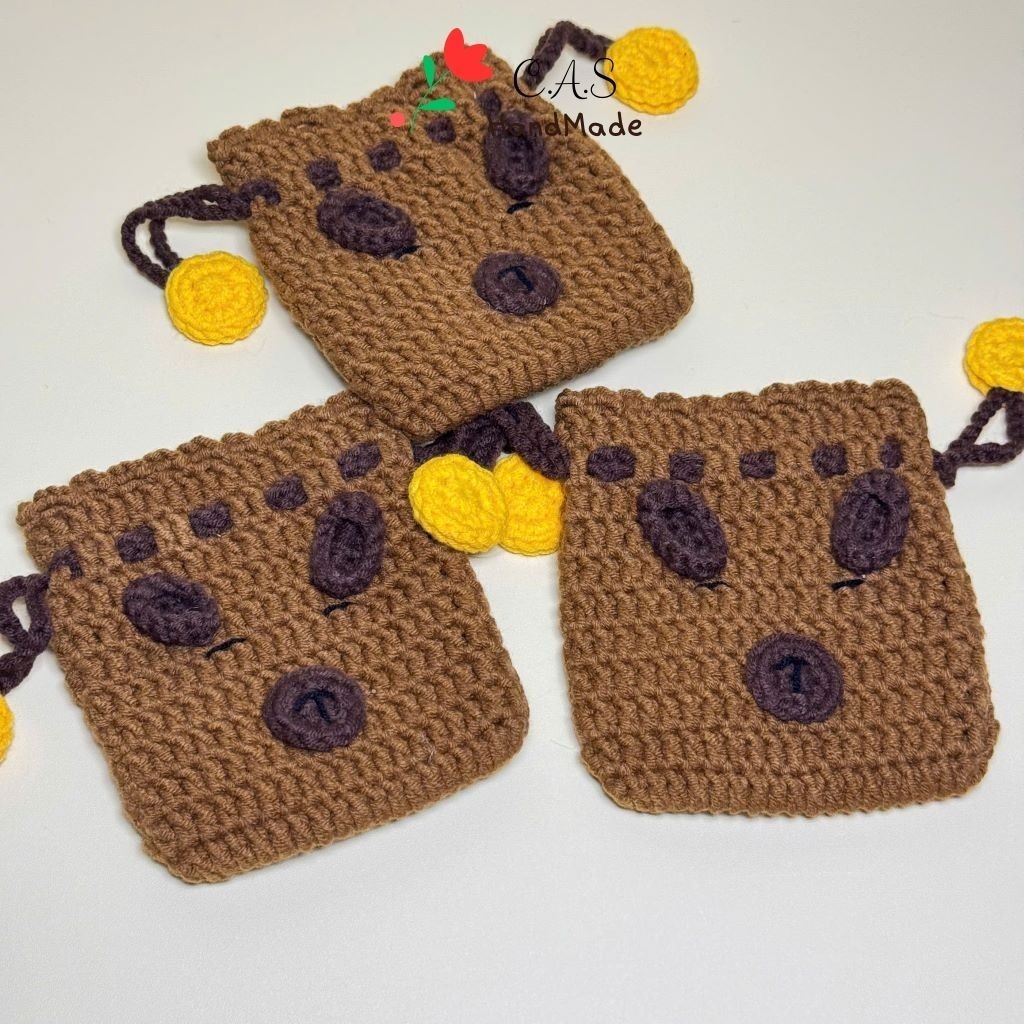 [Có sẵn] Túi dây rút mini 9x10cm đựng trang sức, son, tai nghe, phụ kiện bằng len handmade