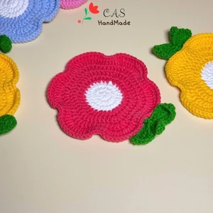 Lót ly hoa có lá len cotton milk 125g handmade nhiều màu xinh xắn thấm nước