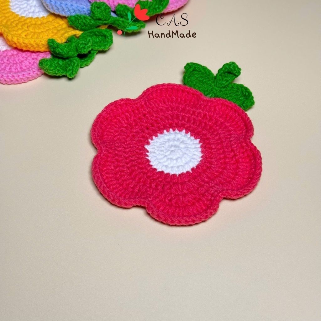 [Có sẵn] Lót ly hoa có lá len cotton milk 125g handmade nhiều màu xinh xắn thấm nước