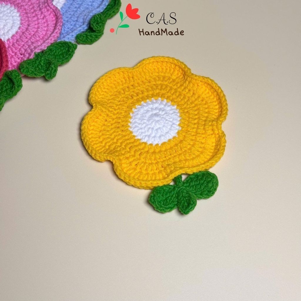 [Có sẵn] Lót ly hoa có lá len cotton milk 125g handmade nhiều màu xinh xắn thấm nước
