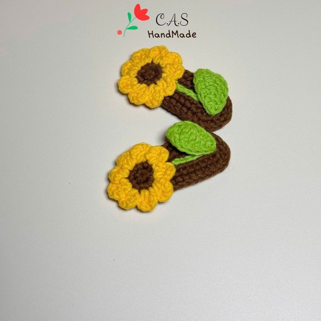 [Có sẵn] Kẹp tóc hoa mặt trời bằng len cotton milk 125g dễ thương phụ kiện tóc mái handmade