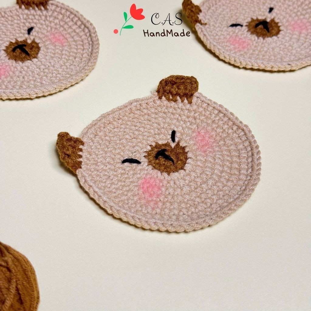 [Có sẵn] Lót ly Capybara handmade len cotton milk 125g thấm hút tốt