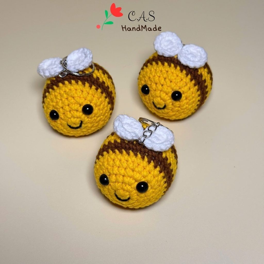 [Có sẵn] Móc khóa con ong bằng len cotton milk 125g handmade trang trí balo chìa khóa