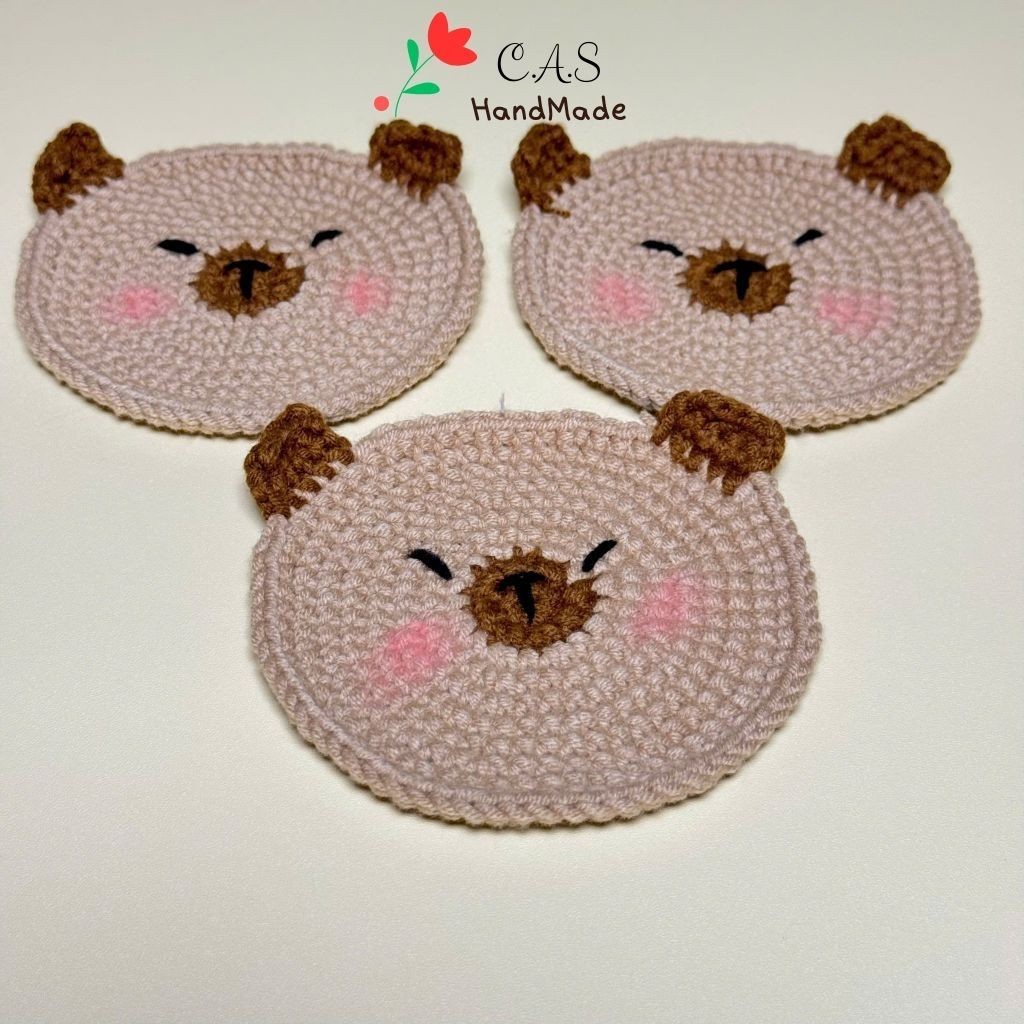 [Có sẵn] Lót ly Capybara handmade len cotton milk 125g thấm hút tốt