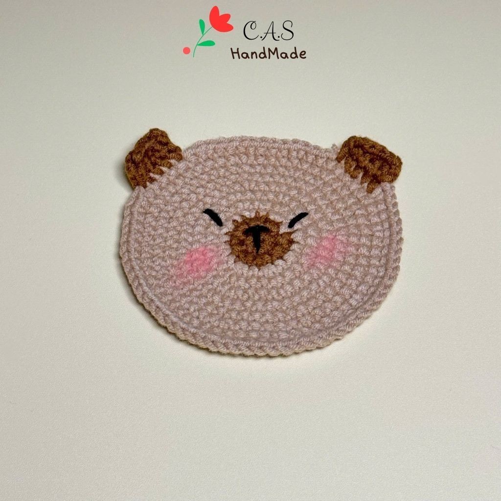 [Có sẵn] Lót ly Capybara handmade len cotton milk 125g thấm hút tốt