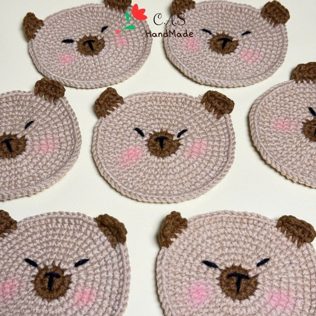 [Có sẵn] Lót ly Capybara handmade len cotton milk 125g thấm hút tốt