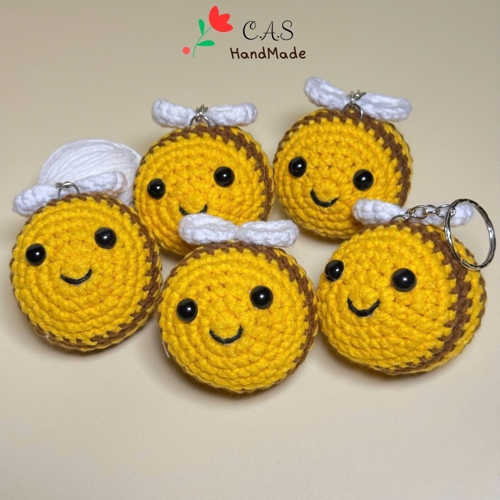 [Có sẵn] Móc khóa con ong bằng len cotton milk 125g handmade trang trí balo chìa khóa