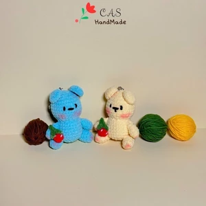 Móc khóa cặp đôi con gấu bằng len nhung gấu siêu dễ thương, móc chìa khóa