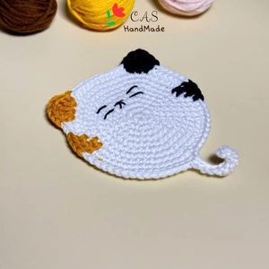 Lót ly mèo handmade sợi len cotton dễ thương thấm hút