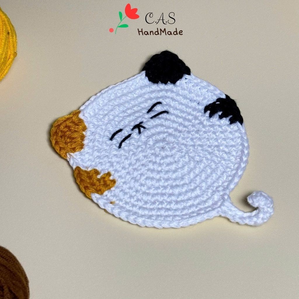 [Có sẵn] Lót ly mèo handmade sợi len cotton dễ thương thấm hút