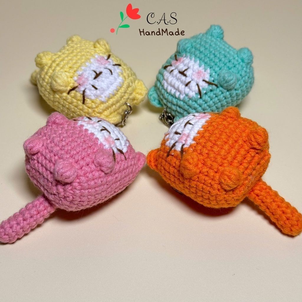 [Có sẵn] Móc khóa mèo xiêm amigurumi len cotton milk 125g quà tặng handmade, móc balo
