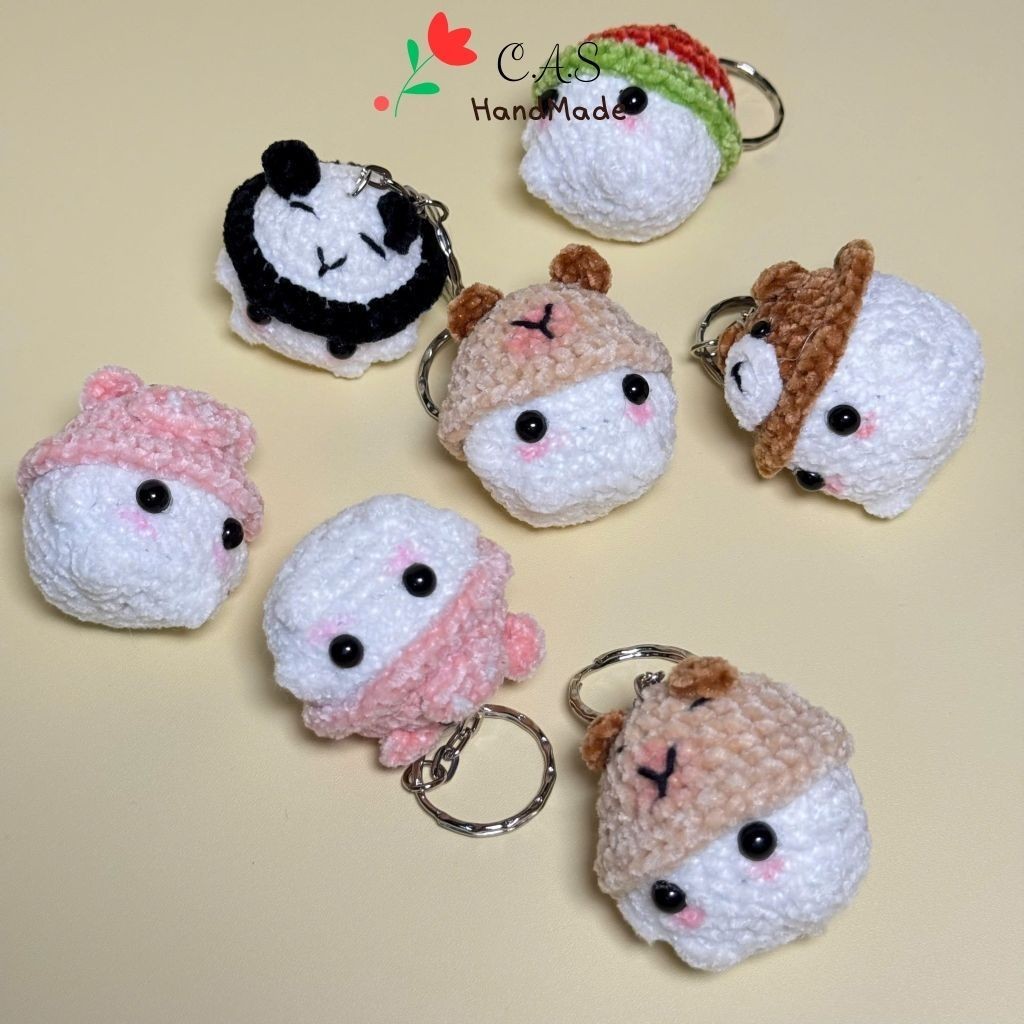 [Có sẵn] Móc khóa len bé nấm sợi nhung chenille dễ thương treo balo quà tặng