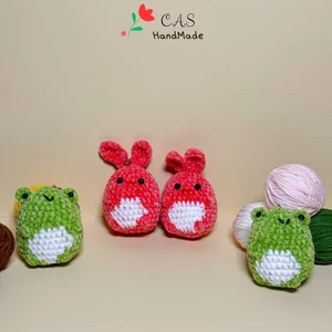 Móc khóa len bé thỏ và ếch handmade sợi len nhung siêu đáng yêu móc chìa khóa